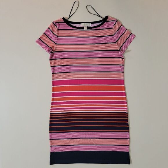 MICHAEL Michael Kors Abbey Striped Short Sleeve Shift Crew Dress - Picture 4 of 15